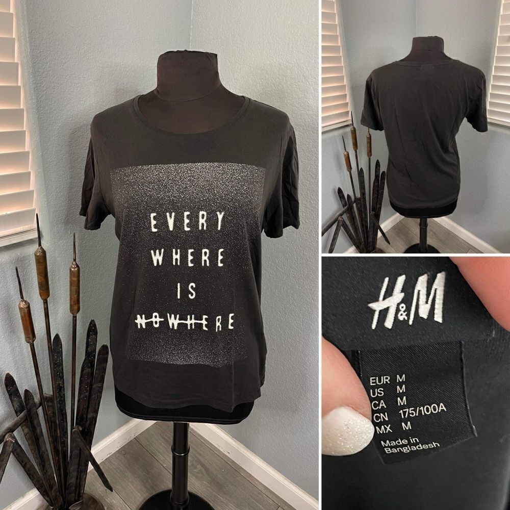 H&M Women's Size M Black Every Where Is Nowhere T-shirt
